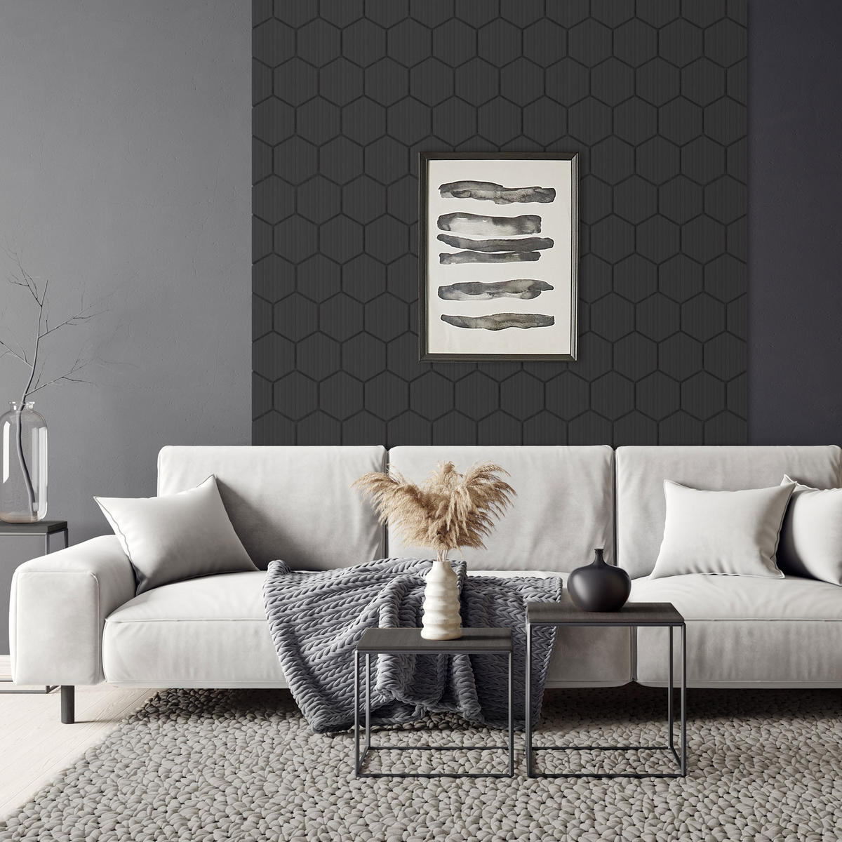 AKUSTIKPANEEL Echtholz 2er Set Schwarz Hexagon - Schwarz, Holzwerkstoff (2.1/81.1/66.6cm) - ML-DESIGN