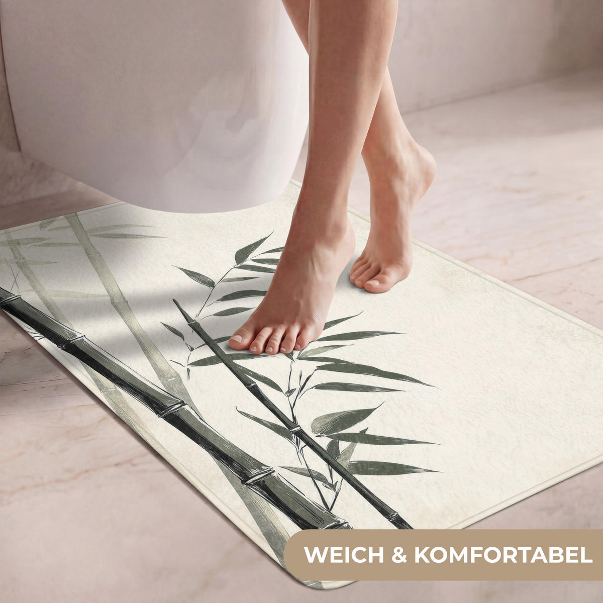 WC PŘEDLOŽKA Japandi - Bambus - béžová 60x90 cm - ecru, textil/plast (60/1cm) - OnlyWow