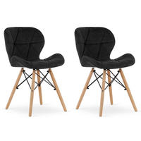 STUHL AMATRICE 2-er Set, Schwarz, mit Samtstoff gepolstert - Schwarz, Holz/Textil (48/74/53cm) - Komodee