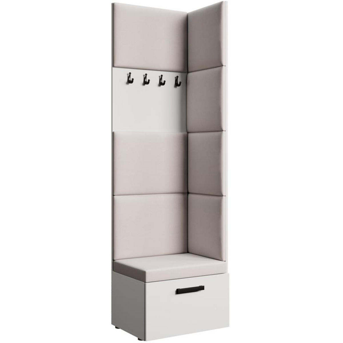 GARDEROBE Margaret V 81/203/43 mit gepolsterten Paneelen - Schwarz/Weiß, Holzwerkstoff/Kunststoff (60/206.5/42cm) - Beautysofa
