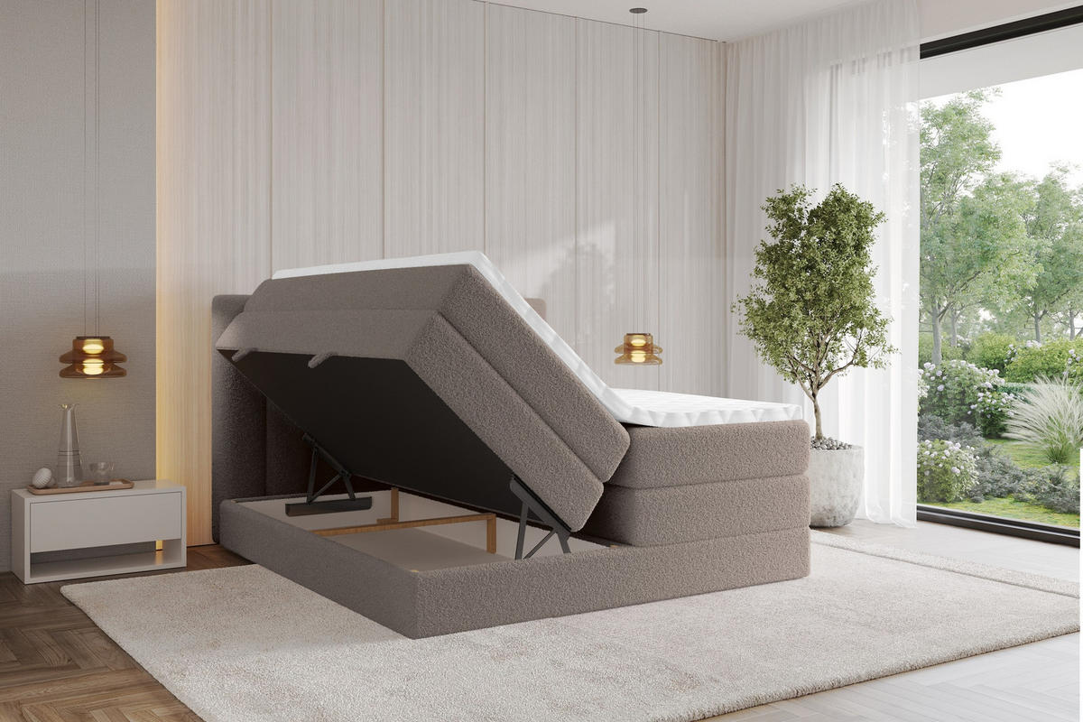 BOXSPRINGOVÁ POSTEL s matrací H3/H4 - OTTA KING - 120x200 cm Hnědá - hnědá, kompozitní dřevo (120/200cm) - ALTDECOR