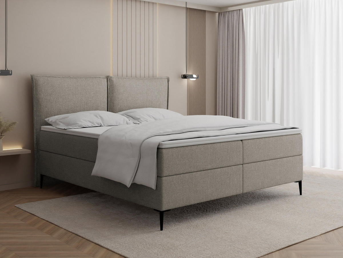 BOXBETT Calio Rise mit Bettkasten, Taupe Chenille 180x200 cm – inkl. H4 Taschenfederkern Matratze & Foam Topper - Taupe/Beige, Holz/Holzwerkstoff (180/200cm) - WFL GROUP