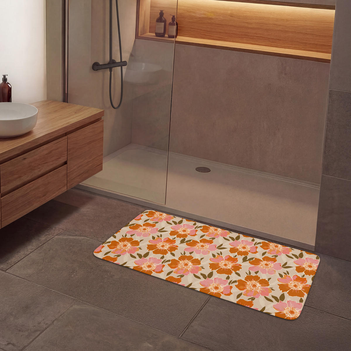 KÚPEĽŇOVÁ PREDLOŽKA Kvety - Motív - Retro 120x60 cm - viacfarebná, textil/plast (120/60cm) - OnlyWow