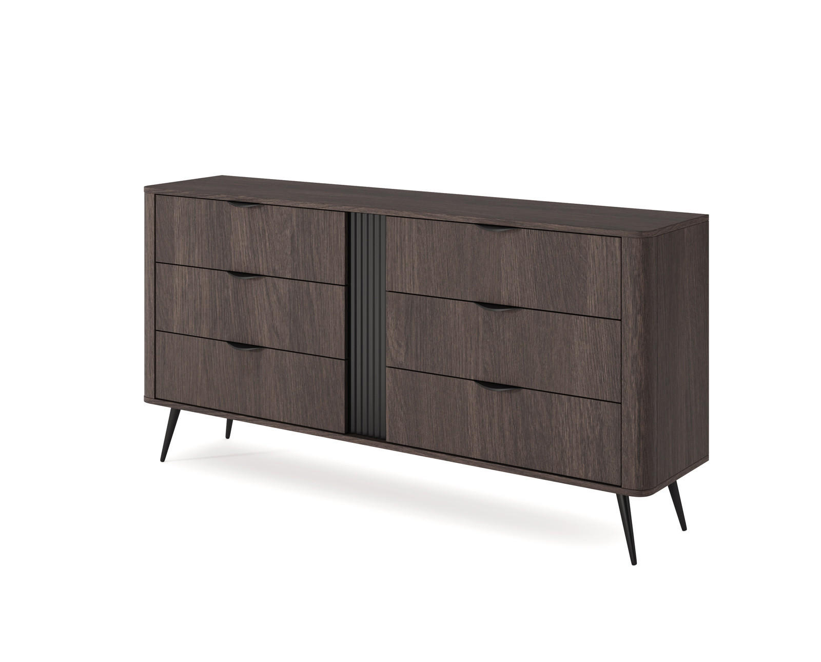 SIDEBOARD Terzo 2D 3S Eiche Dunin mit Rillendekor - Schwarz Metallfüße - Eichefarben/Schwarz, Holz/Holzwerkstoff (163/81/38cm) - Ravio
