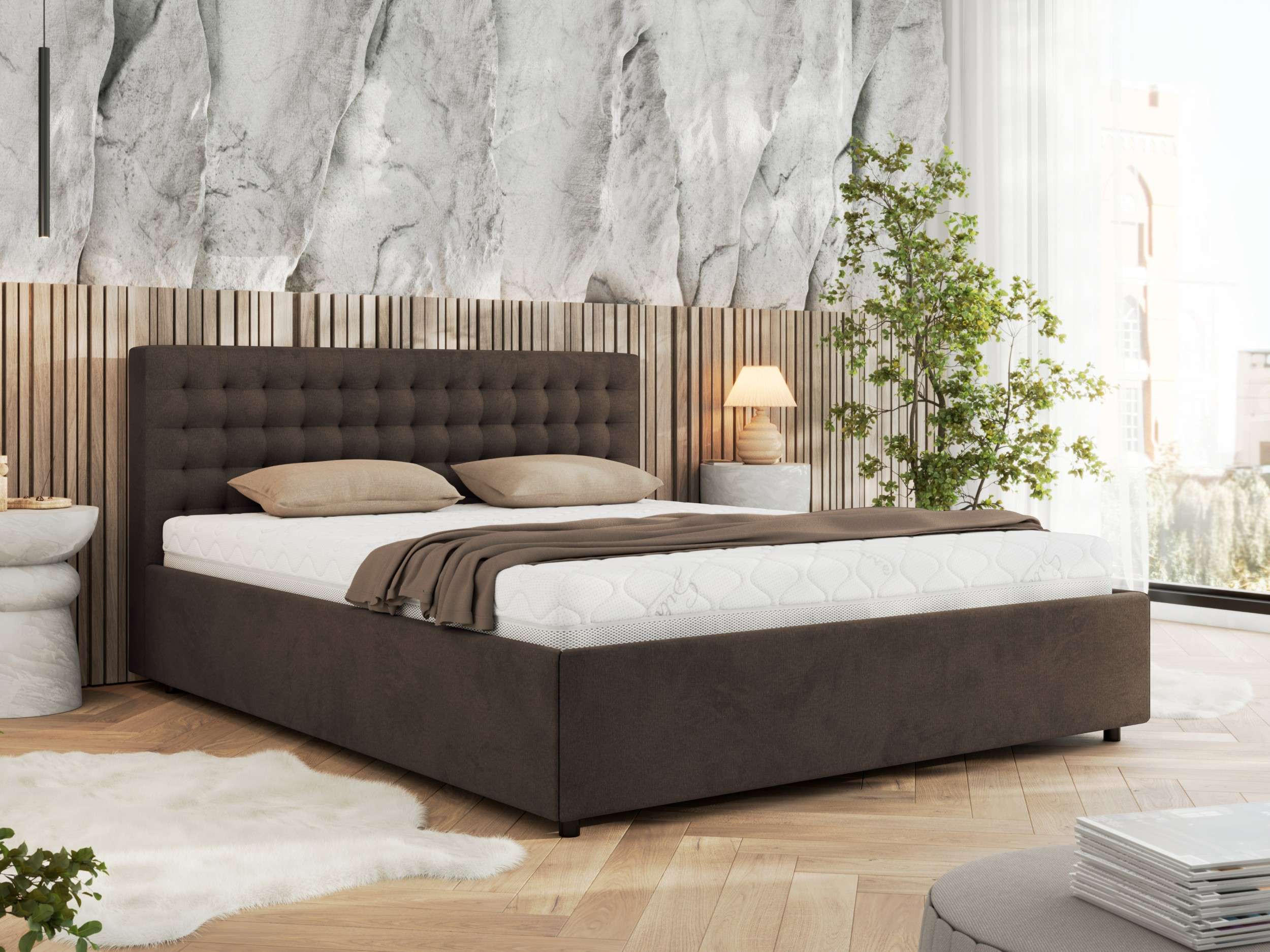 POLSTERBETT PAVO CLASSIC 160/200 - Braun Velvet - Schaum-Matratze - Braun, Textil (160/200cm) - MKS