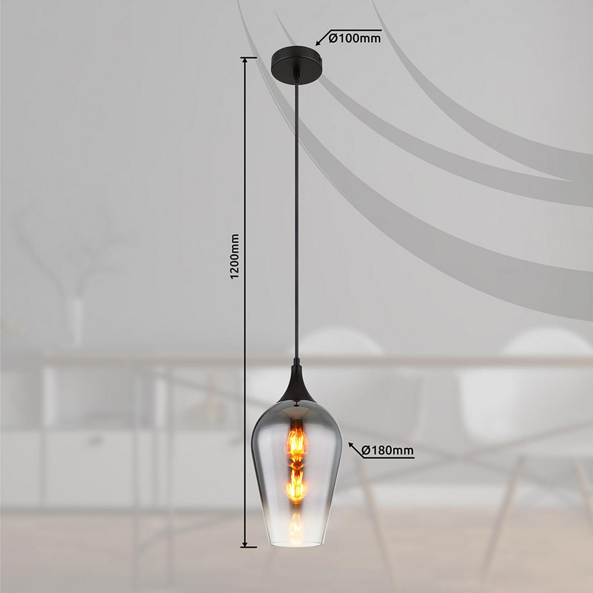 HÄNGELEUCHTE Glas Schwarz Verchromt - Schwarz, Glas (18/18/120cm) - Globo Lighting