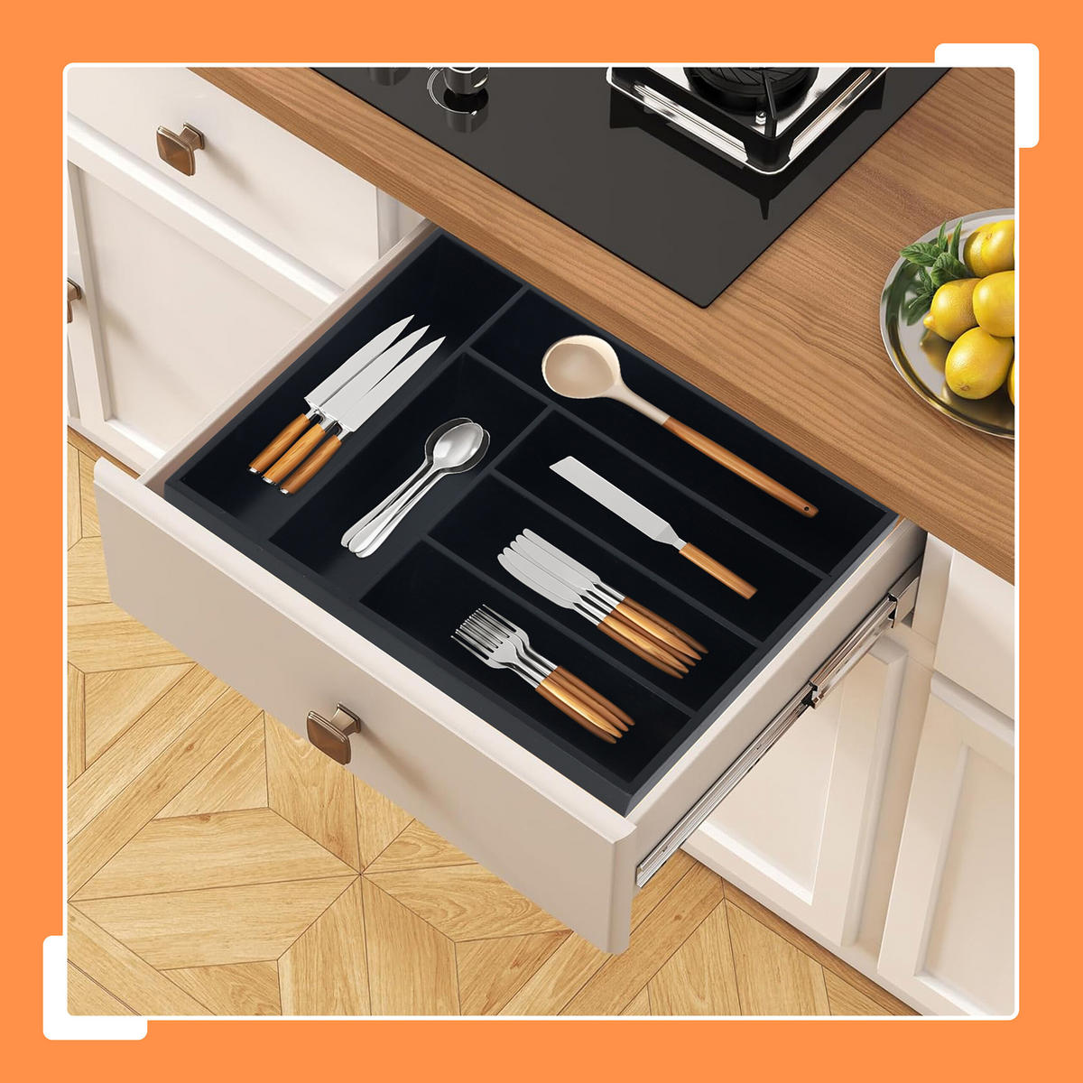 BESTECKKASTEN Bambus - Schwarz, Holz/Holzwerkstoff (35.5/5/25.5cm) - Relaxdays