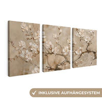 LEINWANDBILD 3er Set Beige - Blüte - Modern 90x40 cm - Greige, Textil (90/40cm) - MuchoWow
