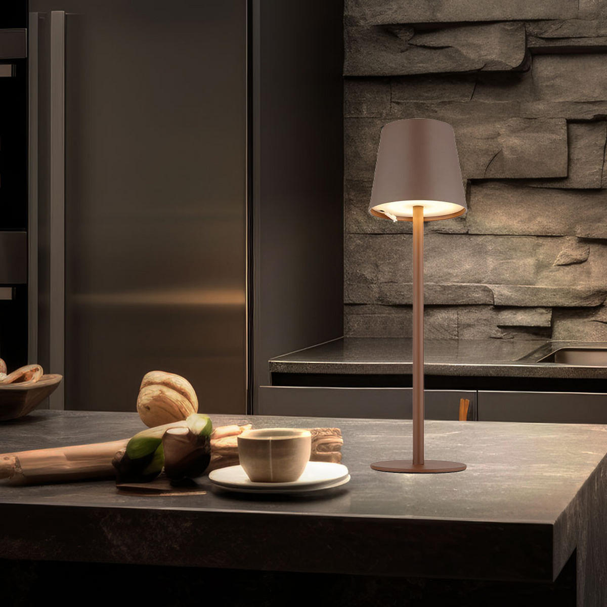 LED TISCHLEUCHTE Braun Akku Touchdimmer - Braun, Metall (10.6/10.6/36cm) - Globo Lighting