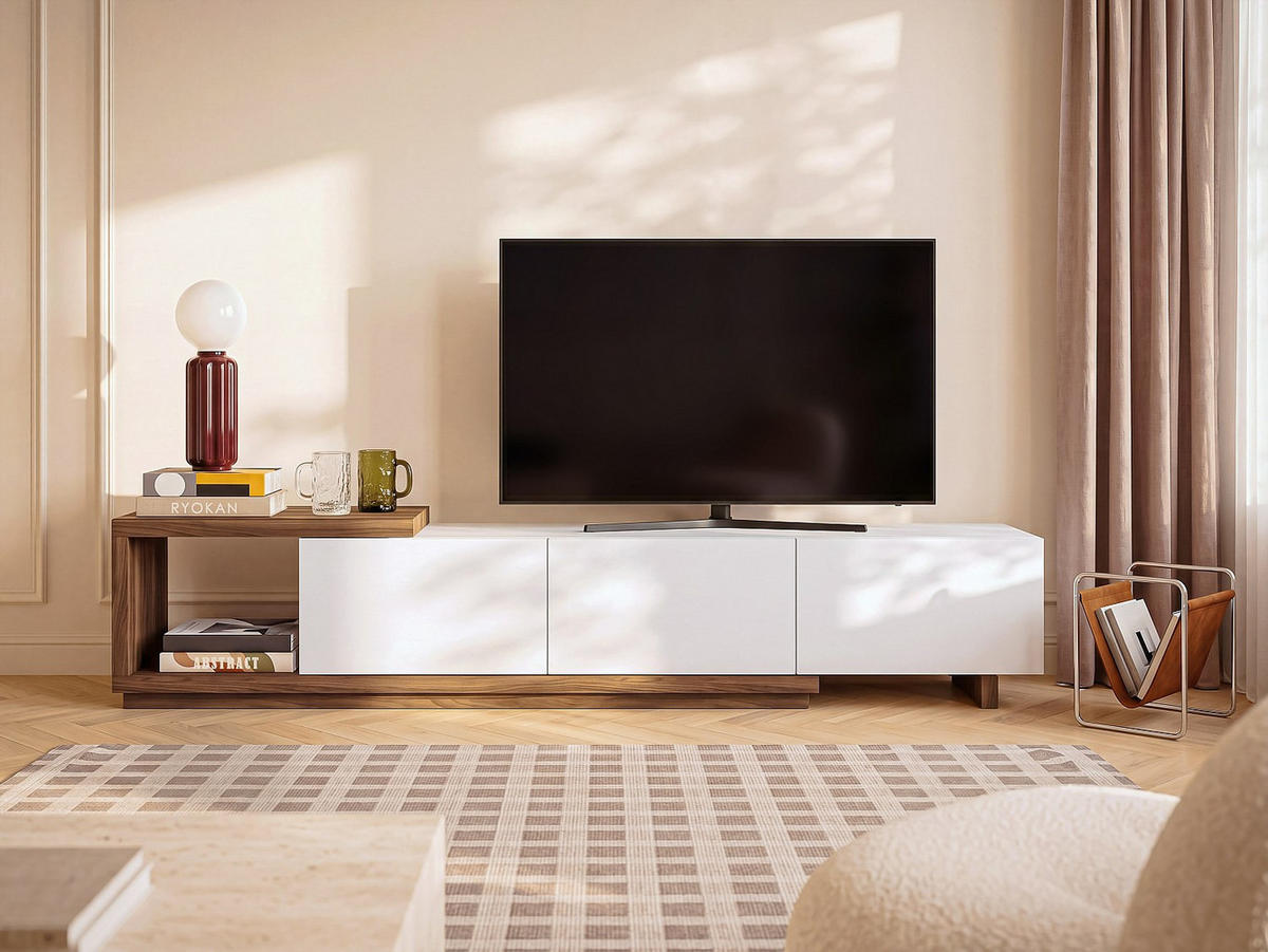 TV-BOARD - 200 cm x 40 cm - holz - naturfarben hell, weiß Dukian - Naturfarben/Weiß, Holz (200/40/40cm) - Vente-Unique