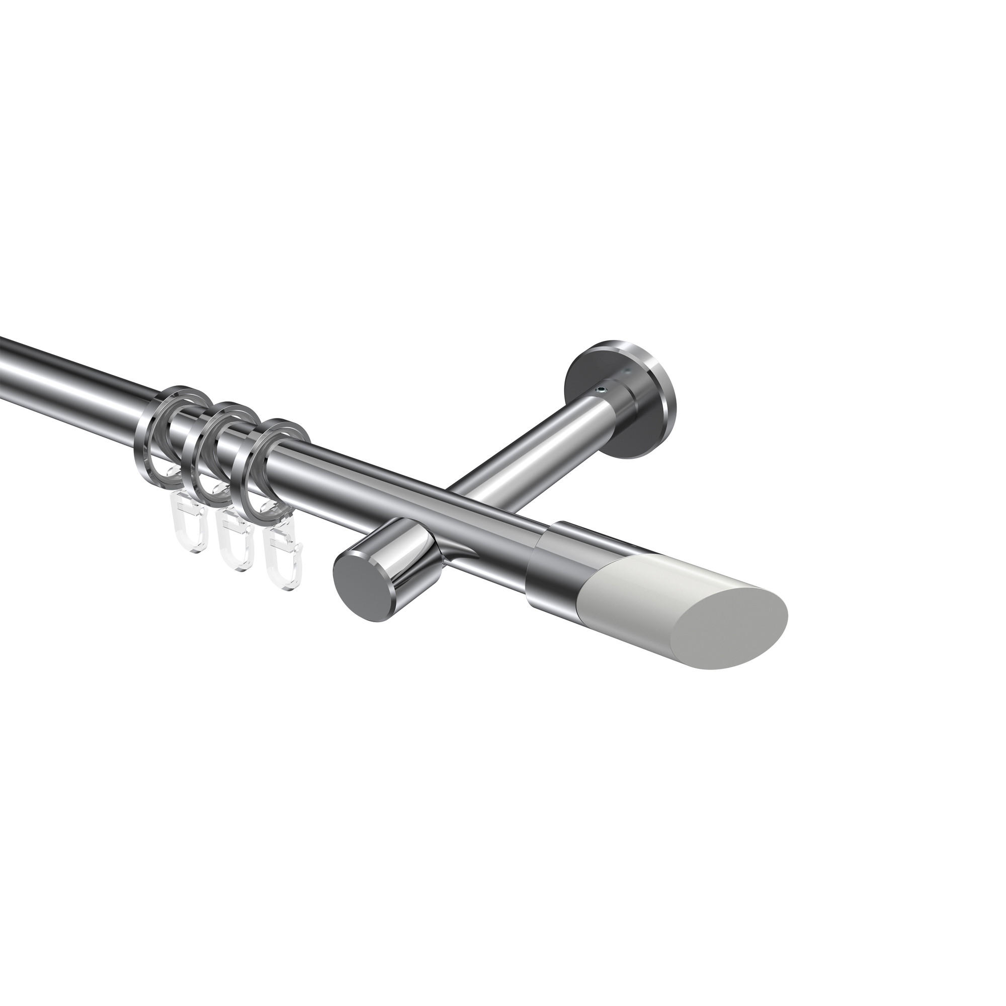 GARDINENSTANGEN-SET Prestige Verano 600 cm (geteilt in 3 x 200 cm), 1-läufig, 20 mm Ø Chrom - Chromfarben/Weiß, Metall (600cm) - INTERDECO
