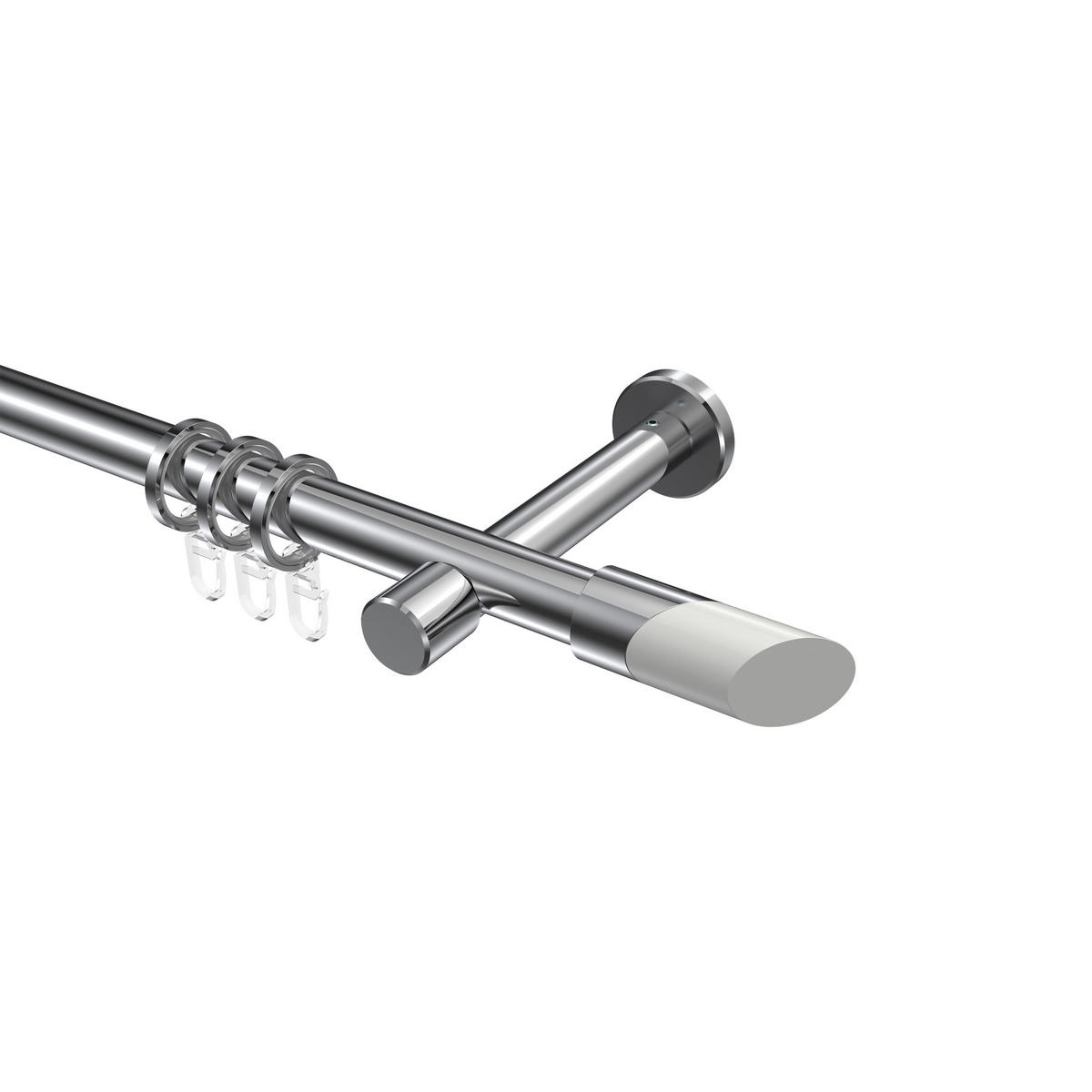 GARDINENSTANGEN-SET Prestige Verano 260 cm (geteilt in 2 x 130 cm), 1-läufig, 20 mm Ø Chrom - Chromfarben/Weiß, Metall (260cm) - INTERDECO