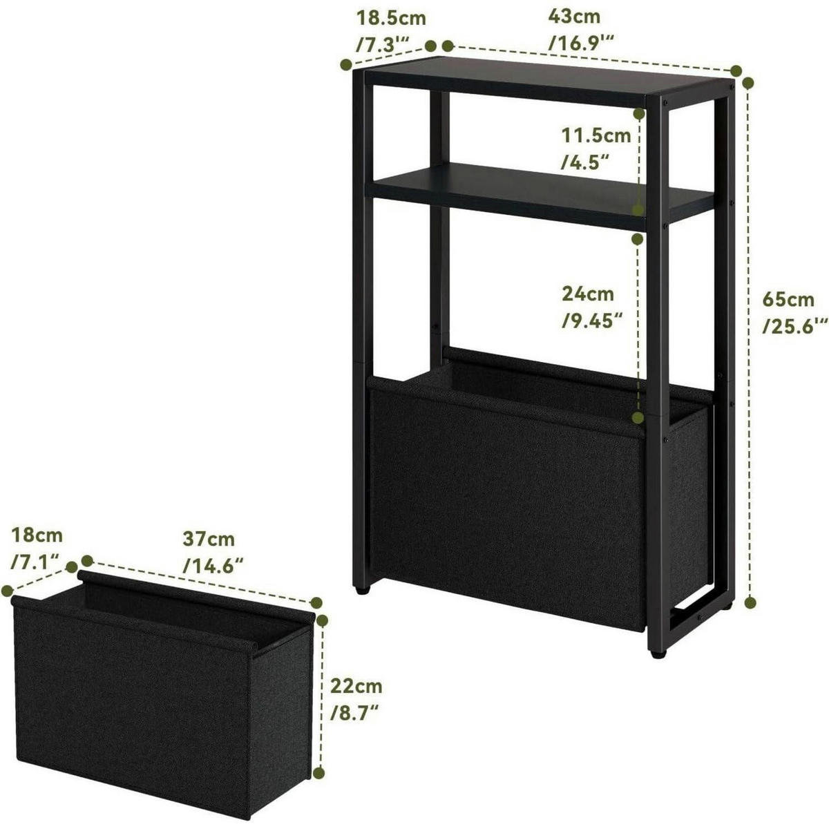 BEISTELLTISCH 43 x 18.5 x 65 cm Schwarz - Schwarz, Metall (43/18/65cm)