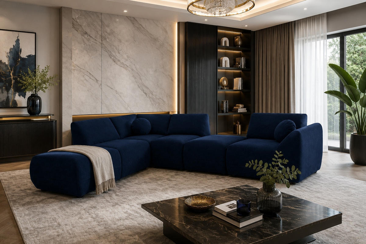 ECKSOFA Cordoba Modulares Links Dunkelblau - Dunkelblau, Textil (352/244cm) - KS Home Concept