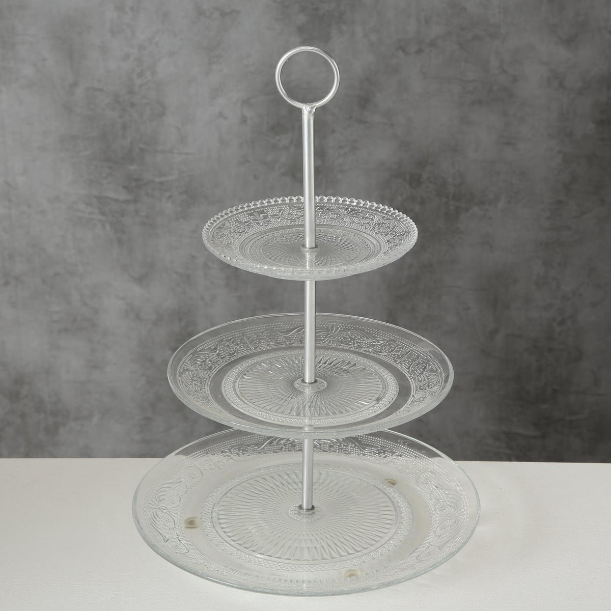 ETAGERE aus Glas mit zwei Ebenen Relief Transparent 25/25/35 cm - Transparent, Glas (25/35cm) - Boltze Home