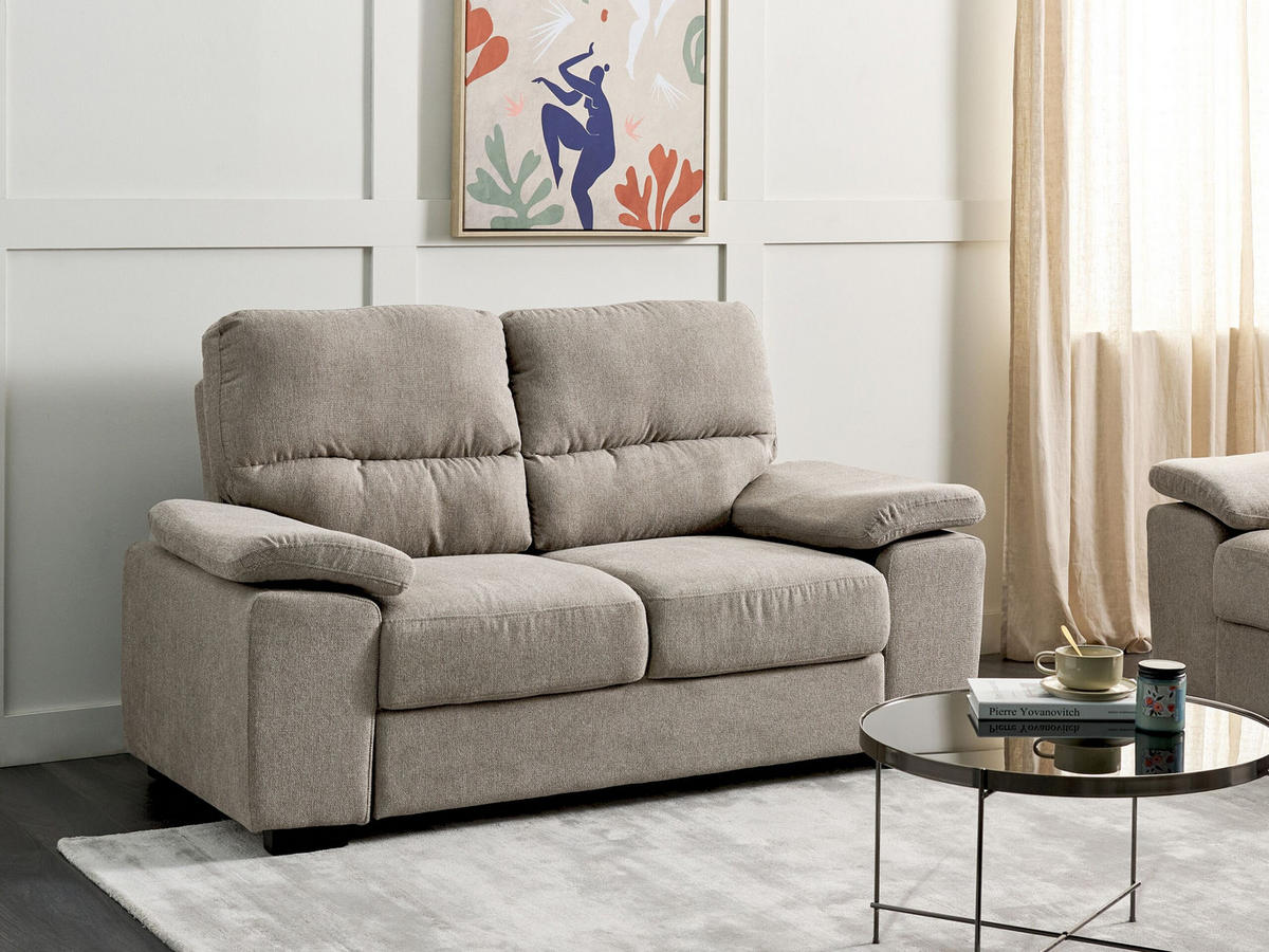 2-SITZER-SOFA hellbraun Vogar - Schwarz/Braun, Textil (156/90/74cm) - Beliani
