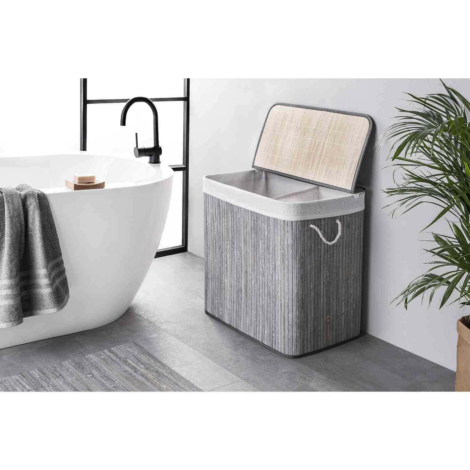 WÄSCHEKORB MIT DECKEL BAMBOO - Anthrazit, Naturmaterialien (60/60/40cm) - WohnDirect