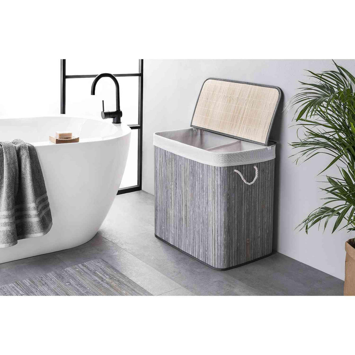 WÄSCHEKORB MIT DECKEL BAMBOO - Anthrazit, Naturmaterialien (60/60/40cm) - WohnDirect