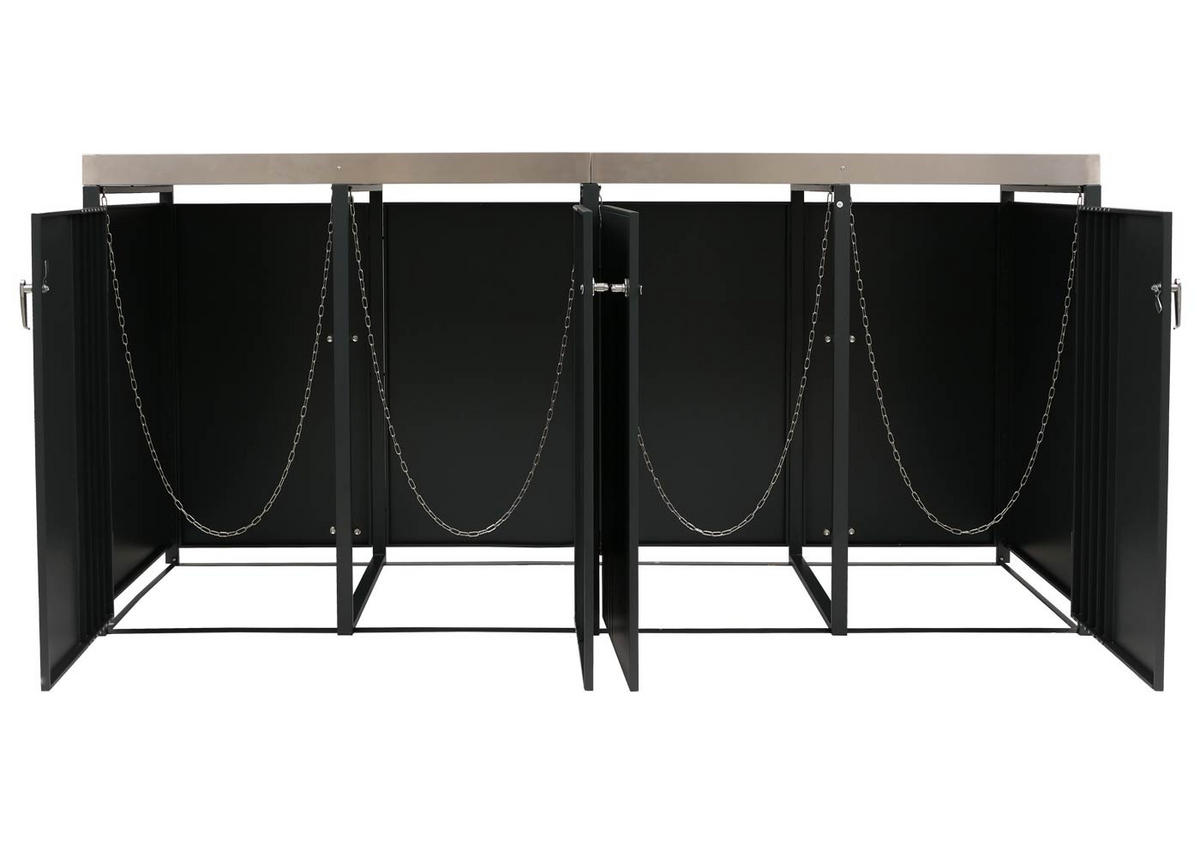 MÜLLTONNENBOX 4er mit Pflanzkasten HxBxT 125x260x84cm Anthrazit - Anthrazit, Metall (260/125/84cm) - PROREGAL