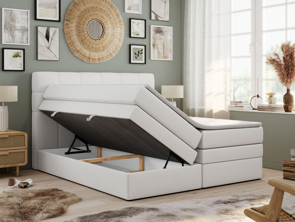BOXSPRINGBETT LUKA KING 180/200 Weiß Kunstleder - H4 - Weiß, Holz/Textil (180/200cm) - MKS