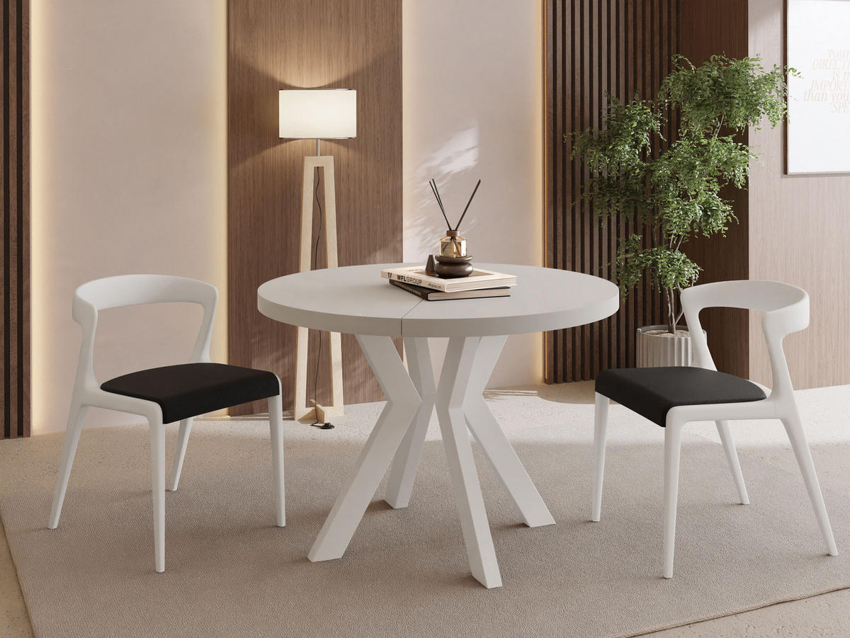 ESSTISCH Savio Weiß rund ausziehbar verlängerbar XXL, Kaschmir 100-300/100/77 cm - Kaschmir/Weiß, Holz/Holzwerkstoff (100/100/77cm) - WFL GROUP