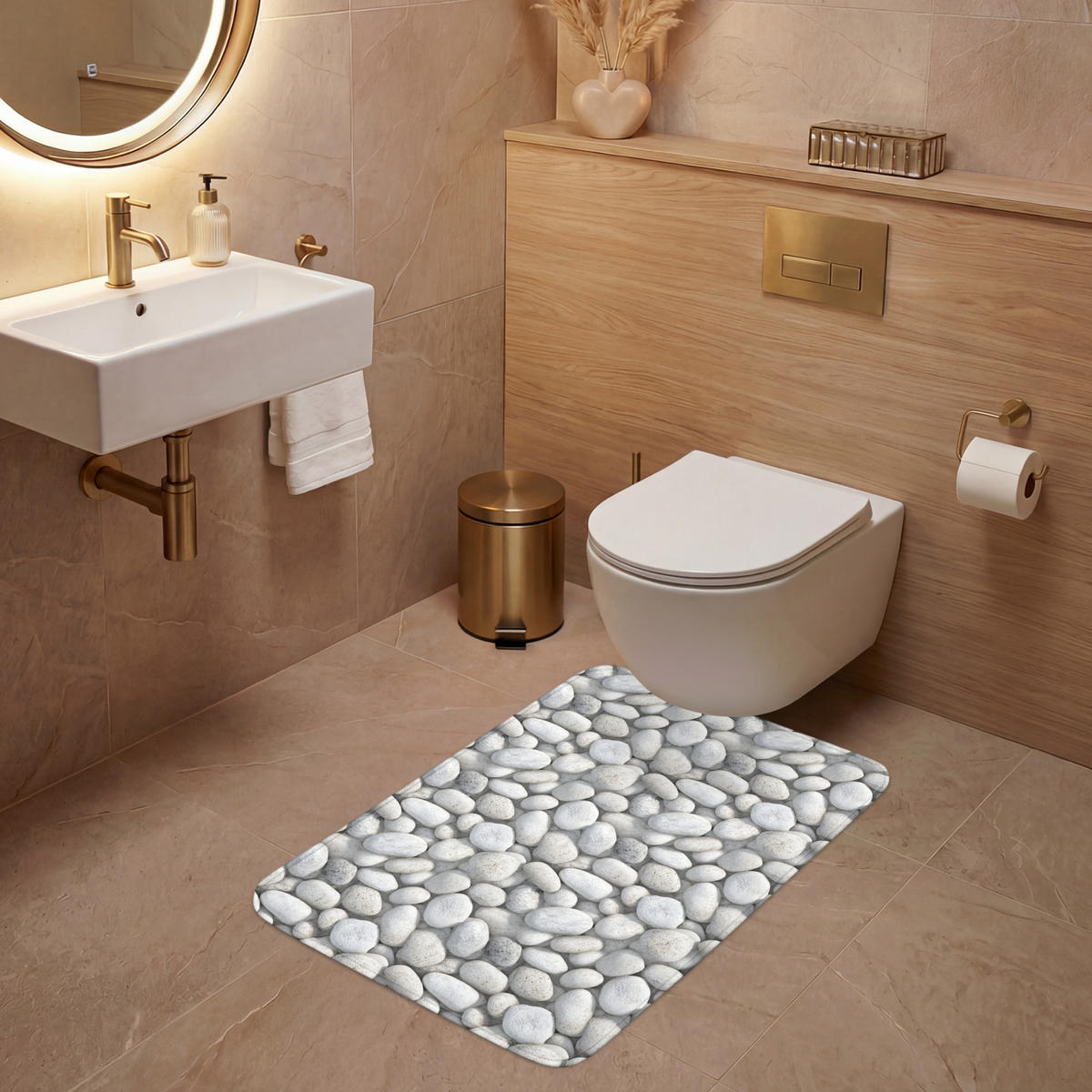 WC PŘEDLOŽKA Kameny - šedé - oválné 60x90 cm - světle šedá, textil/plast (60/1cm) - OnlyWow