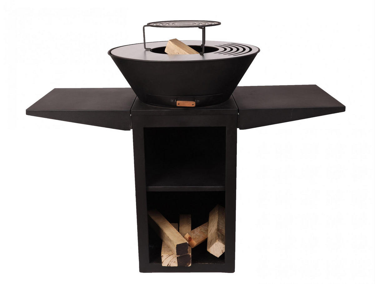 HOLZKOHLEGRILL Feuerschale Schwarz inkl. Schutzhülle - Schwarz, Metall (121/101/60cm) - Purline