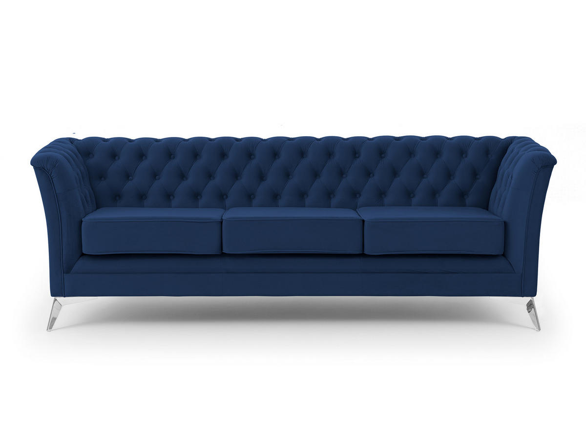 CHESTERFIELD-SOFA 3-sitzer Whitby Marineblau Samt mit silbernen Füßen - Silberfarben/Dunkelblau, Holz/Textil (237/78/82cm) - S-Style Möbel