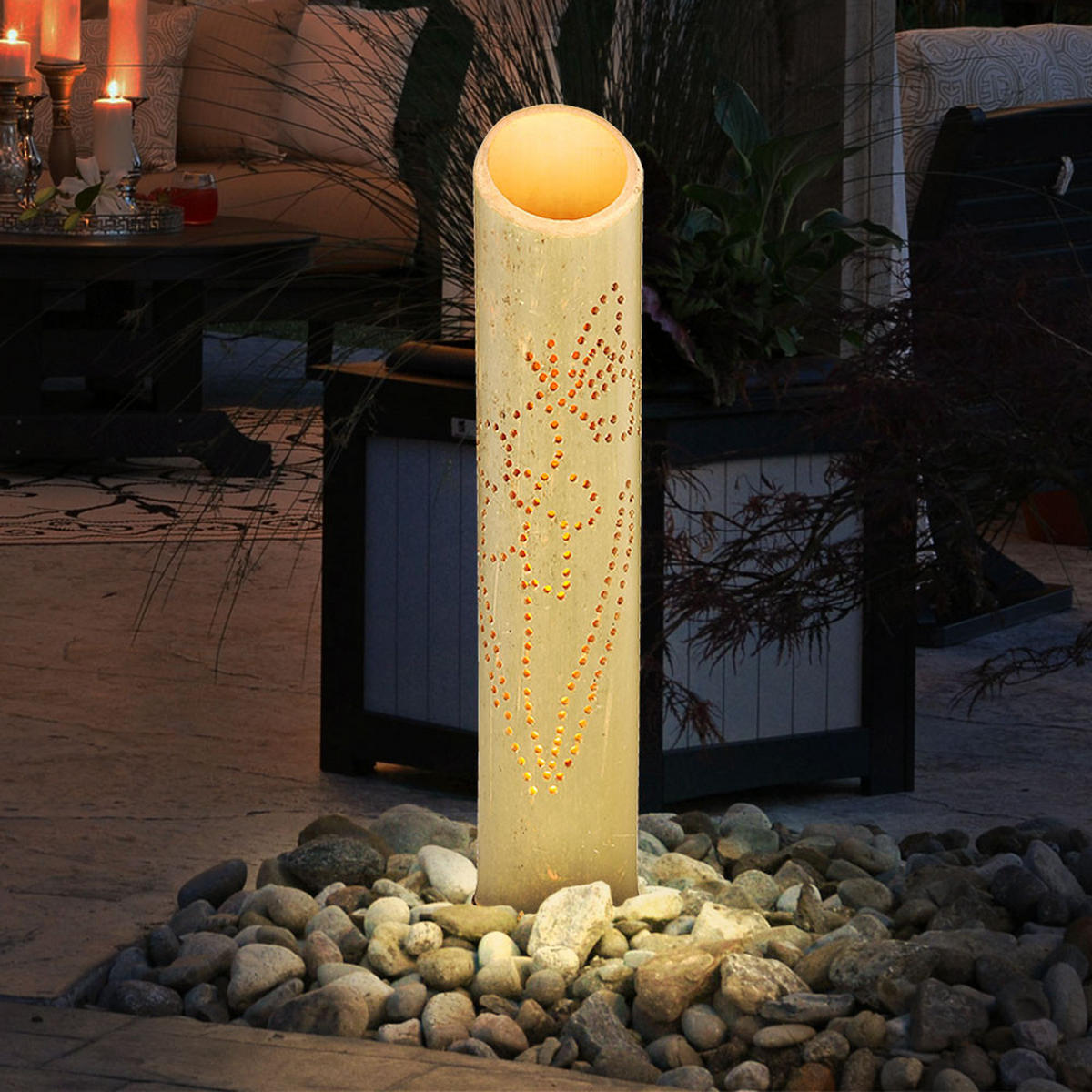 LED AUSSENLEUCHTE Bambus Grün 2er Set - Grün, Holz (9/9/49.5cm)