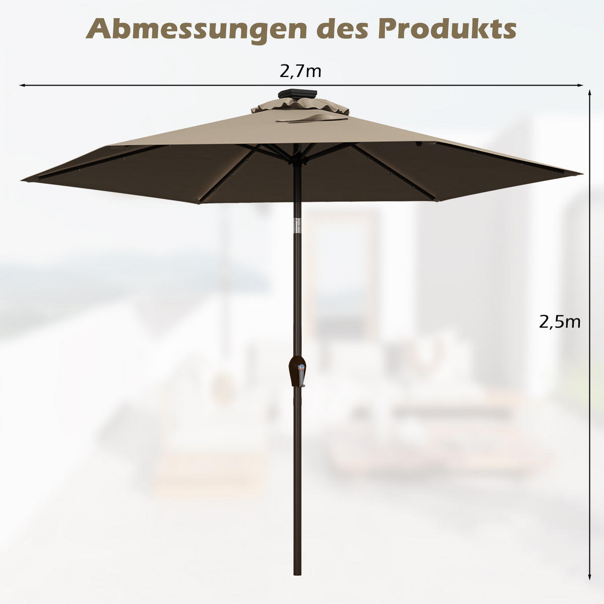 SONNENSCHIRM Kaffee - Braun, Kunststoff (270/270cm) - COSTWAY