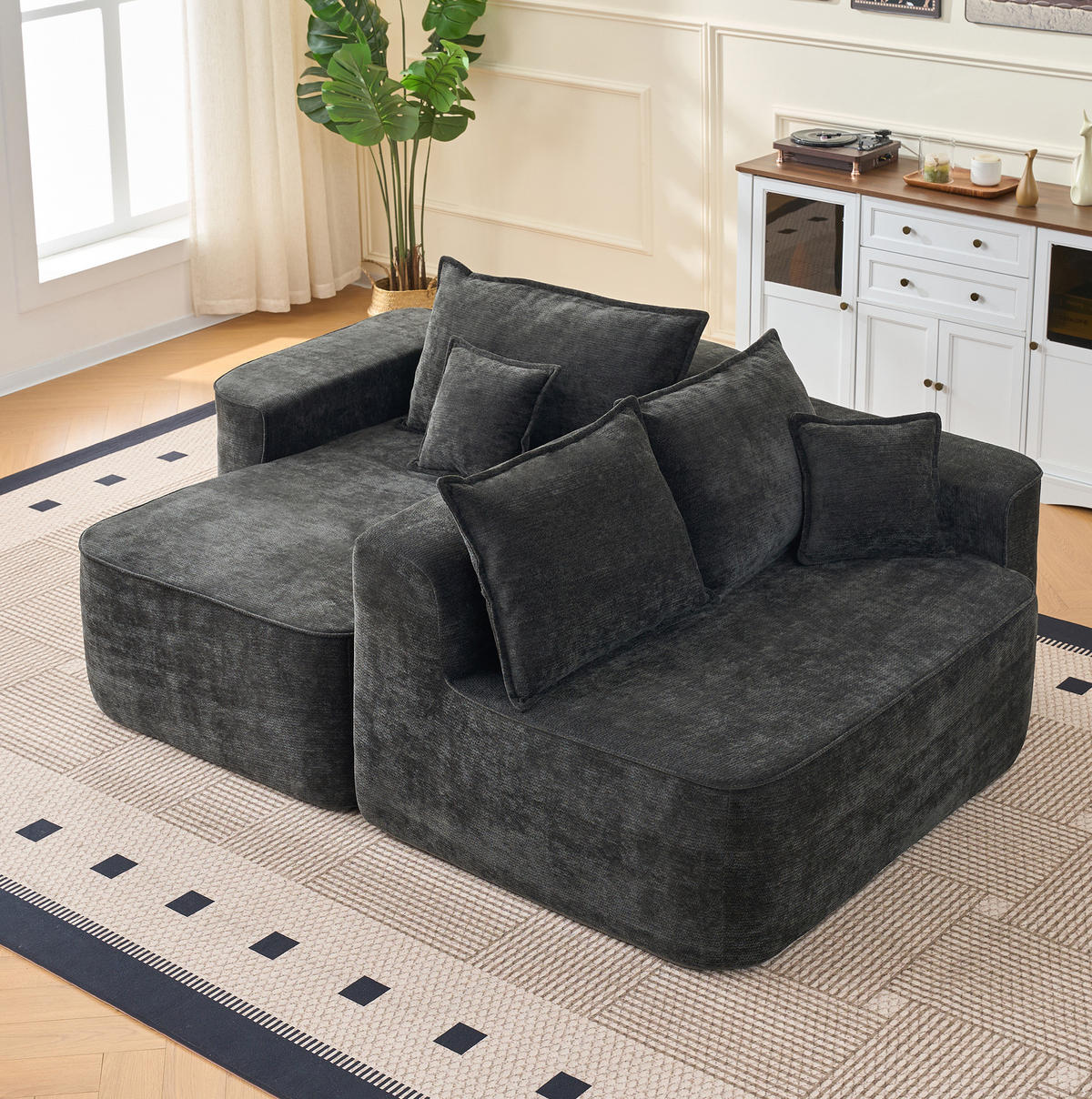 ECKSOFA aus Chenille in Schwarz mit modularem Design - Schwarz, Textil (144/65/262cm) - Modfu