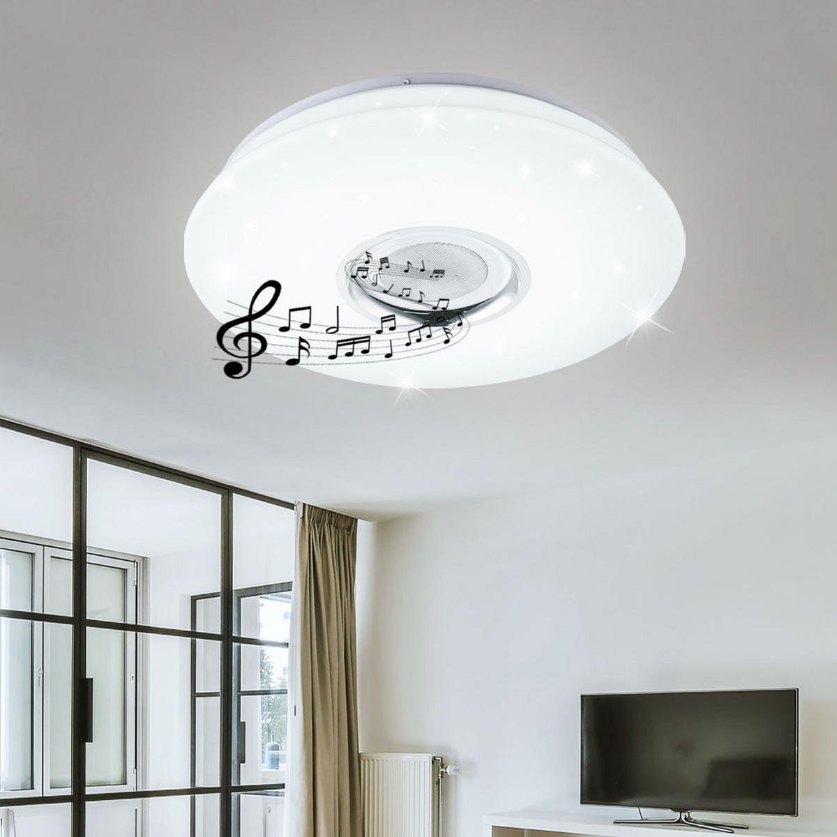 LED DECKENLEUCHTE Weiß mit Bluetooth und Lautsprecher - Weiß, Kunststoff (40/40/7.8cm) - Globo Lighting