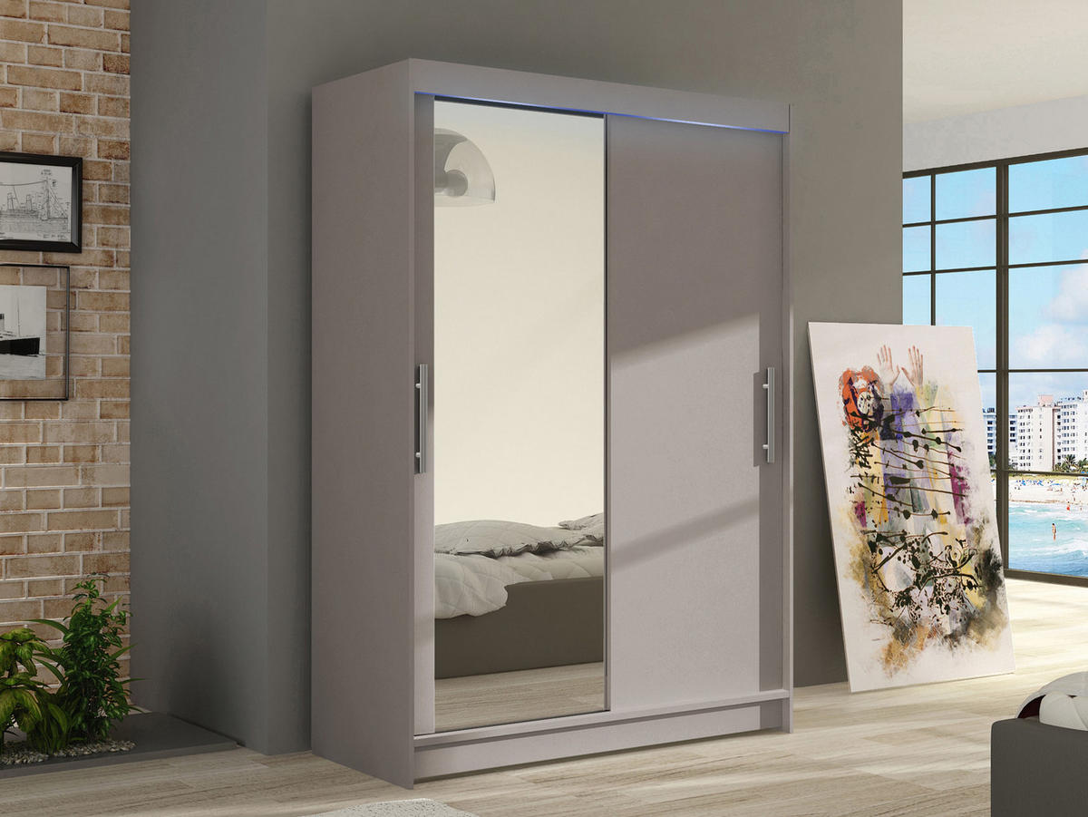 KLEIDERSCHRANK Miami VI, mit RGB LED Beleuchtung - Kaschmir/Silberfarben, Holzwerkstoff/Kunststoff (120/200/58cm) - MIRJAN24