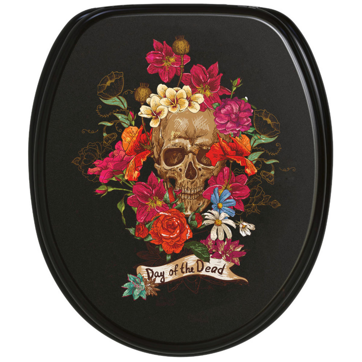 WC-SITZ Absenkautomatik Day of the Dead - Schwarz, Holzwerkstoff (38/6/47cm) - Sanilo