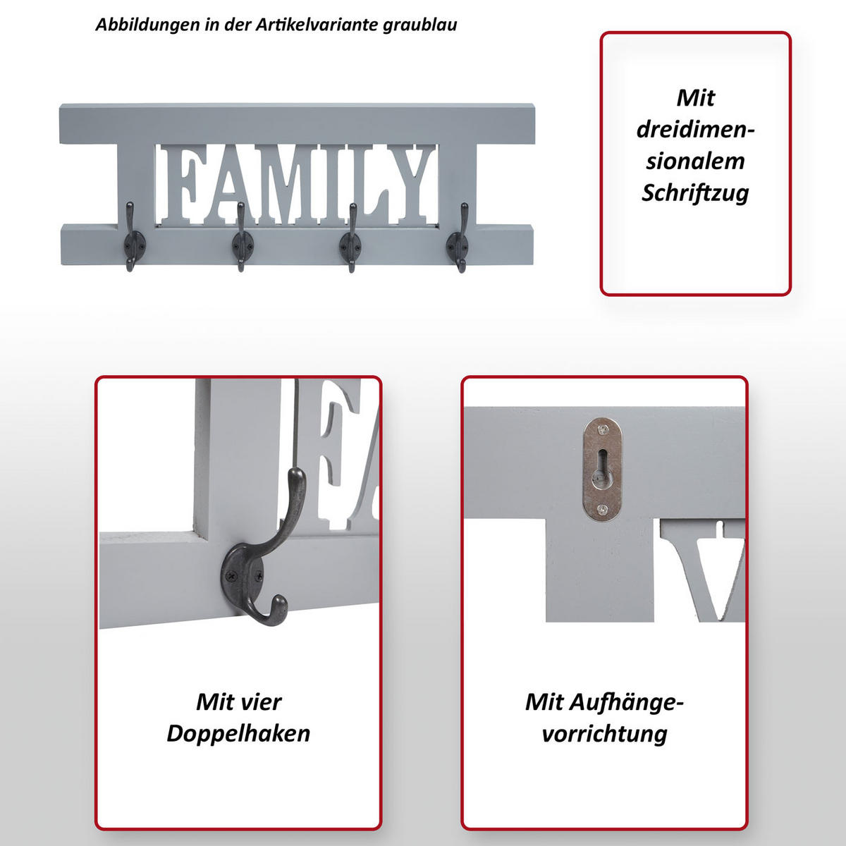WANDGARDEROBE FAMILY SHABBY-LOOK Grün - Grün, Holz (60/21/2cm) - Jamb