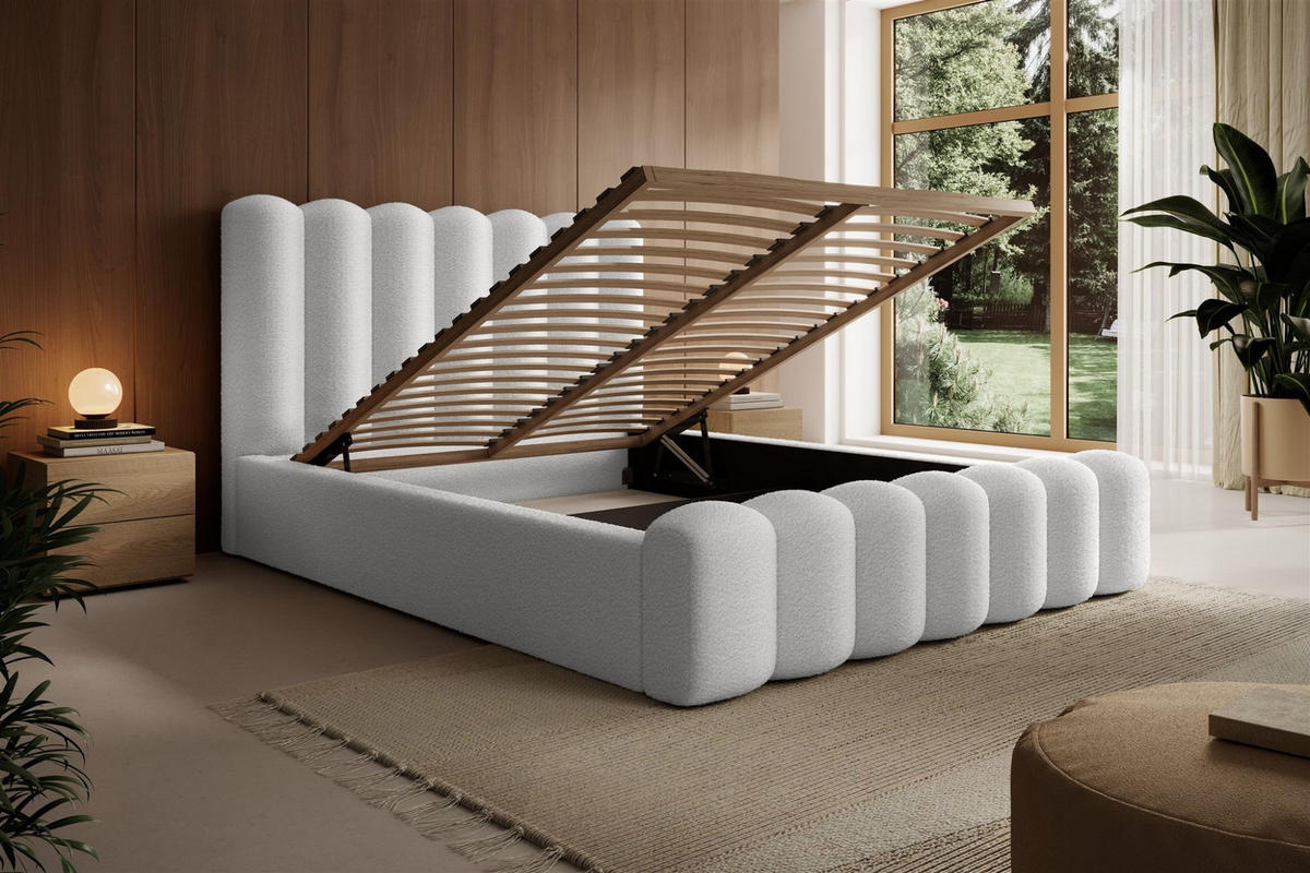 POLSTERBETT Macon Stoff Euphoria - Weiß, Holzwerkstoff/Textil (140/200cm) - Fun Möbel
