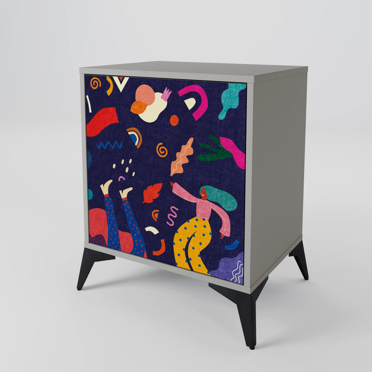 SIDEBOARD FESTIVE PLEASURES, Grau, 57,5x42x67,5 cm, Schwarze Metall-Rahmenfüße - Multicolor/Schwarz, Holzwerkstoff/Metall (57.5/67.5/42cm) - SpaceRebels