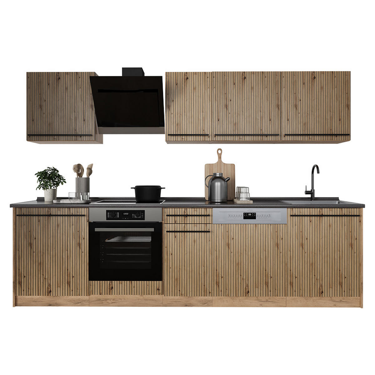 KÜCHENZEILE R-Line, Artisan-Eiche/Goldkraft Eiche, 280 cm Arbeitsplatte Goldkraft Eiche - Honigeiche/Eiche Artisan, Holzwerkstoff (280/206.8/60cm) - Vicco