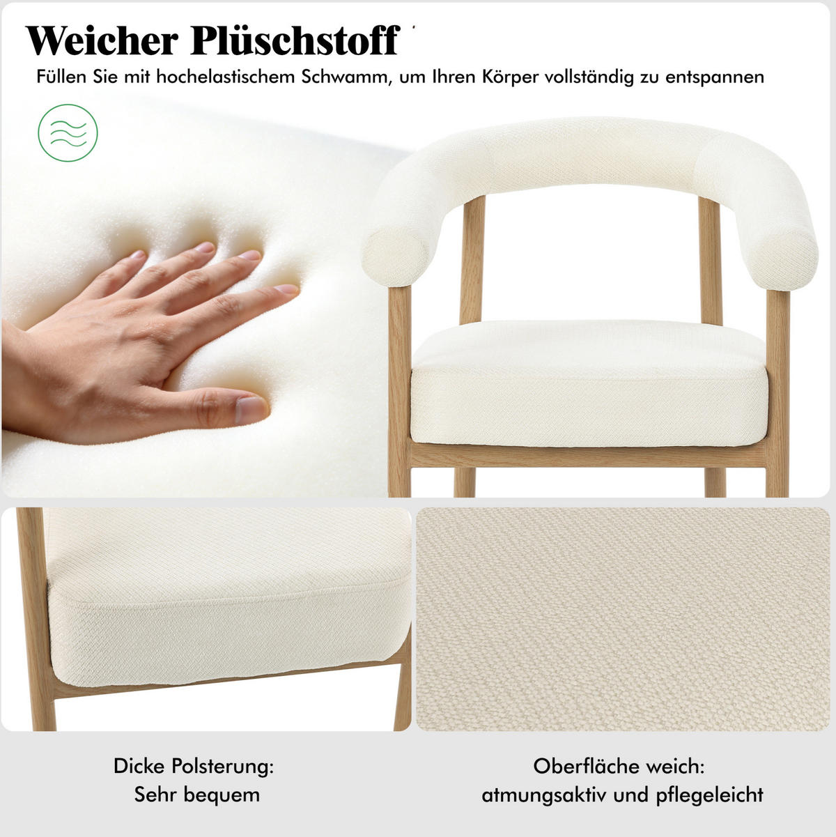 ESSZIMMERSTÜHLE 6er-Set gepolstert Metallgestell Weiß - Weiß, Holz (40.5/78/48.7cm) - Meubliv