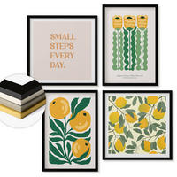 WANDBILDER 4er-Set - 50x50 cm & 40x60 cm Schwarzer Rahmen - Pflanzenmuster mit Blumen - Schwarz, Kunststoff (50/50cm) - ArtPrintCave