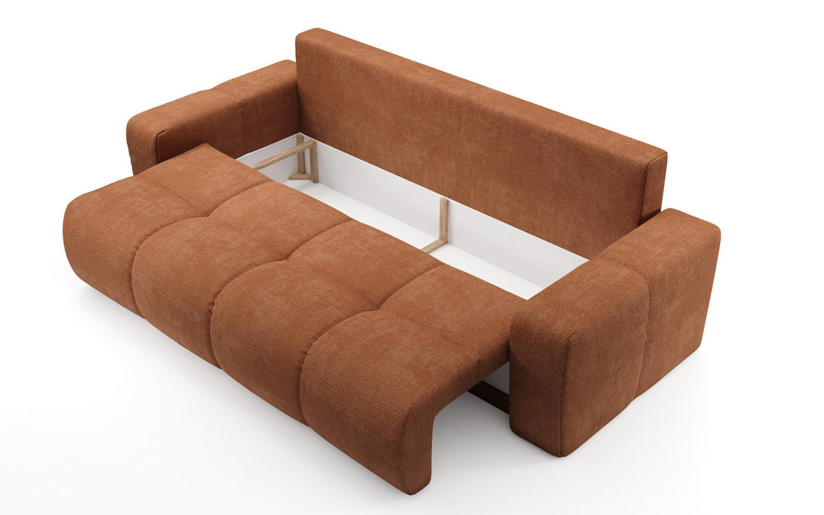 BETTSOFA DUCA Orange Jersey- Stoff mit Schlaffunktion - Orange, Holz (259/90/99cm) - MASSENO