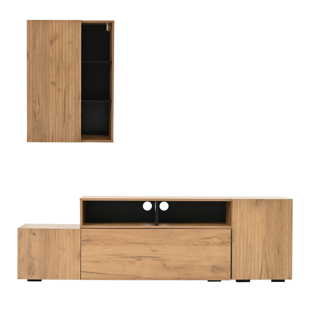 TV-WOHNWAND längenverstellbar 174-265 cm Holzfarbe/Schwarz 2-tlg. - Braun, Holzwerkstoff (35/122/173.5cm) - Beauniv