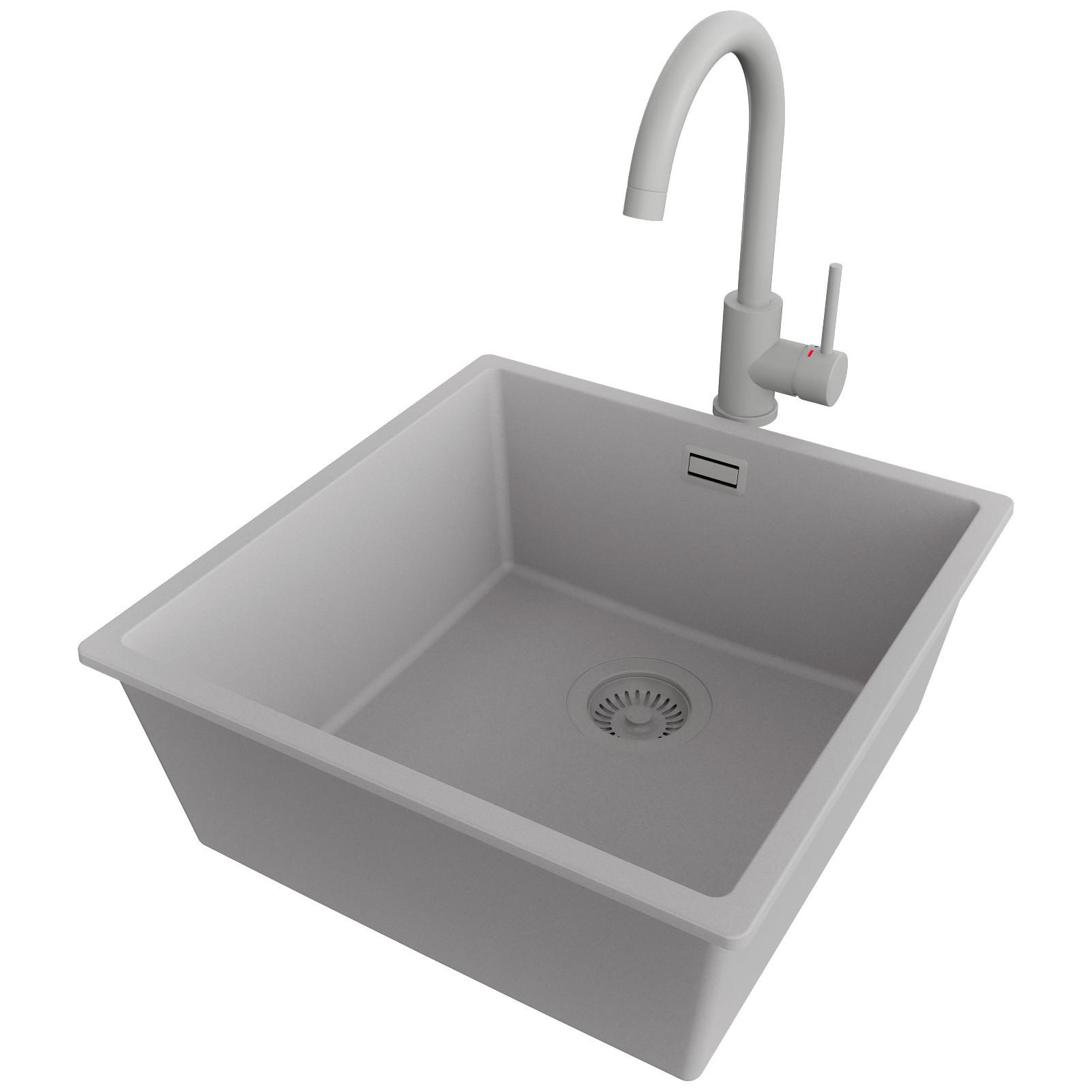 UNTERBAUSPÜLE GRANIT London, 3-er set Alles Grau 46/47 cm, 1 Becken + Küchenarmatur 32/20 cm + Ablauf-Set ab 50er Unterschrank - Grau, Kunststoff (46/20/47cm) - Primagran