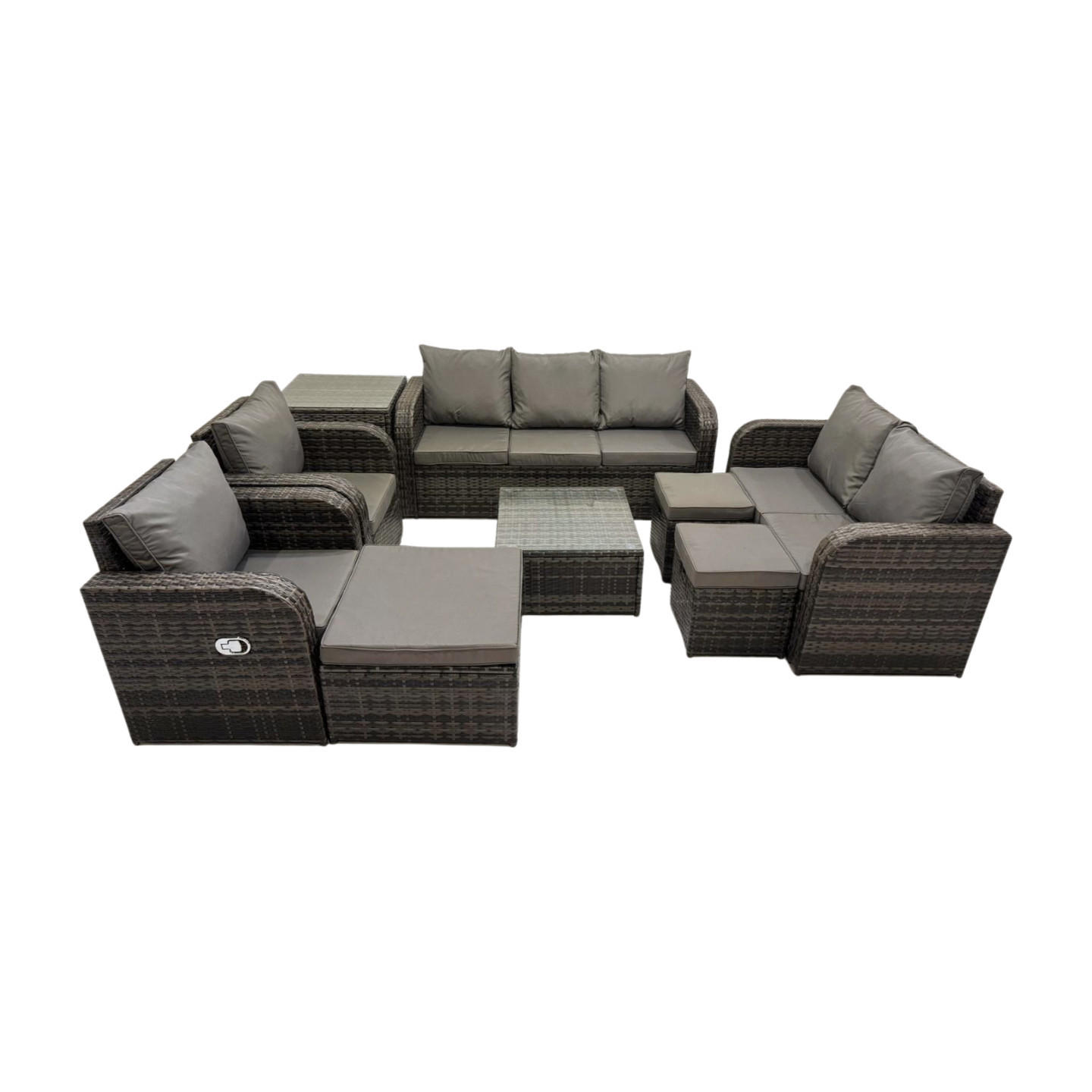 GARTENSOFA SET mit Couchtisch Polyrattan Dunkelgrau 9-teilige - Dunkelgrau/Grau, Glas/Kunststoff - Fimous