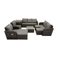 GARTENSOFA SET mit Couchtisch Polyrattan Dunkelgrau 9-teilige - Dunkelgrau/Grau, Glas/Kunststoff - Fimous