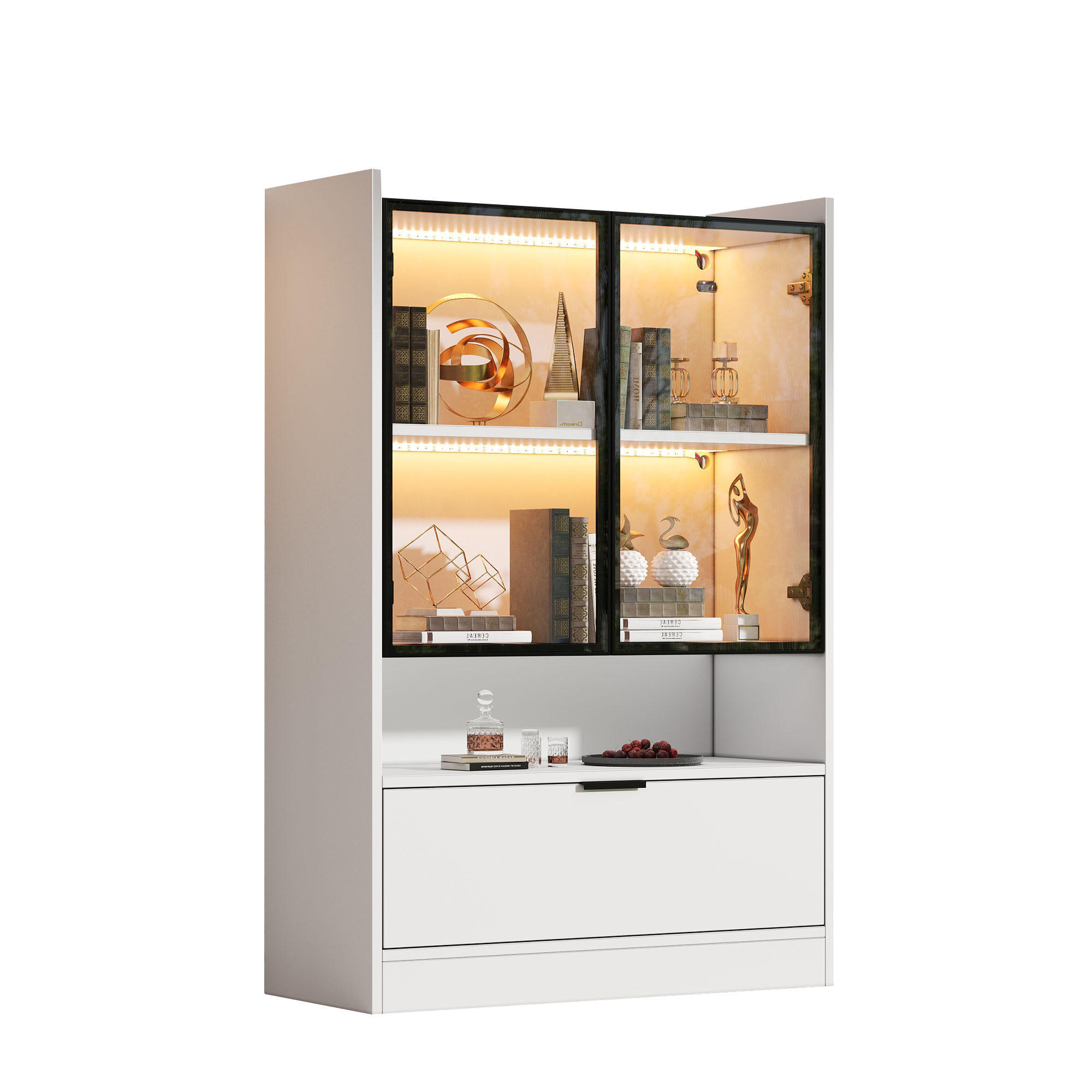 VITRINE DE-37858 mit LED-Beleuchtung und Glastüren Weiß - Weiß, Holzwerkstoff (80/120/35cm) - ComfortXL