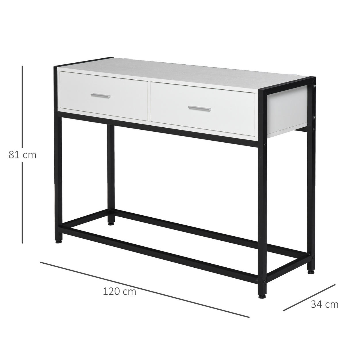 KONSOLENTISCH Schwarz und Weiß Melamin in Holzoptik und Metall 1 Stück - Weiß, Metall (120/34/81cm) - GiPP