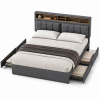 ČALOUNĚNÁ POSTEL 140/200 cm šedá lněná, 4 zásuvky, USB, Type-C a polohovací čelo - šedá, kov/kompozitní dřevo (140/200cm) - STILVORA