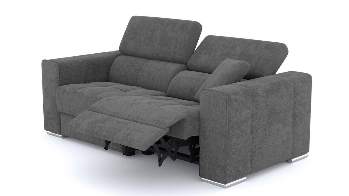 SOFA QUARTZ 3-Sitzer mit 1 Relaxfunktion, dunkelgrau - Dunkelgrau/Silberfarben, Holzwerkstoff/Textil (204/80/102cm) - Courtois Laville