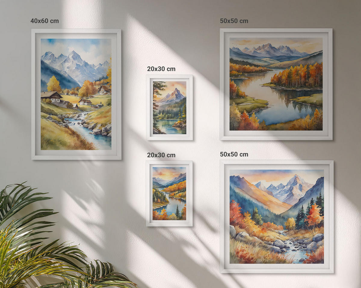 BILDER SET 5er Set - 50x50 cm & 20x30 cm & 40x60 cm Weißer Rahmen - Nachthimmel, Berge, Winter, Weltraum - Weiß, Kunststoff (40/60cm) - TULUP